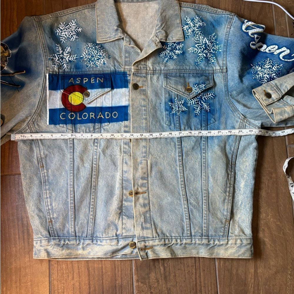 Vintage Tony Alamo Aspen Colorado Airbrushed Denim Jacket Ski Snowflake Western - Picture 9 of 10